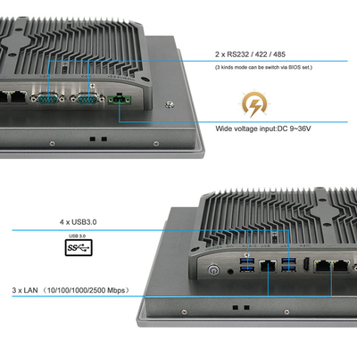 12th Gen J6412 كمبيوتر صناعي بدون مروحة 13.3 بوصة عالية الدقة 1920 * 1080 TPM2.0 IP65 مقاوم للماء